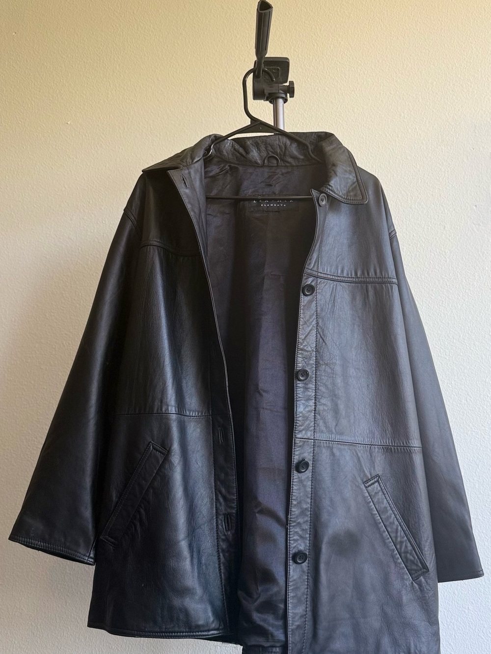 Women’s Black Leather Button-Front Coat